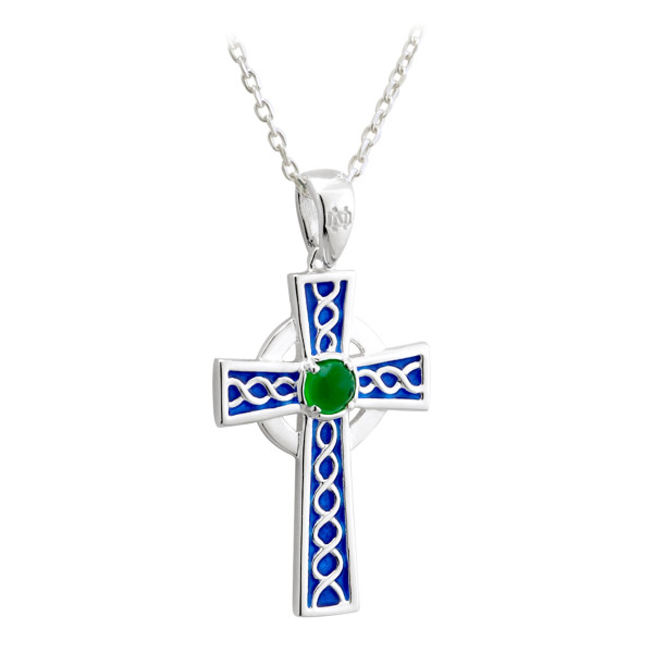 Notre Dame Sterling-Silver Blue Enamel & Green Crystal Cross Pendant by ...